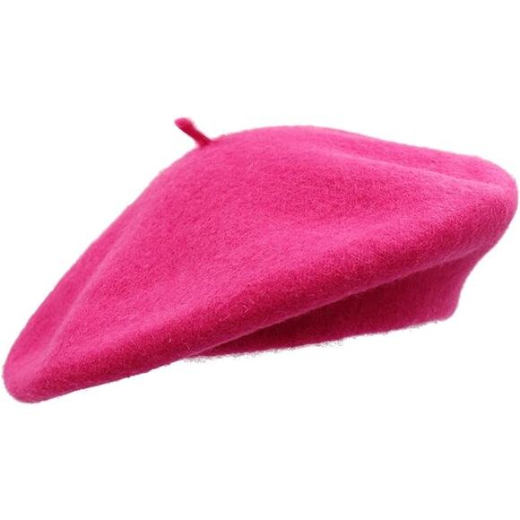 Vibrant Hot Pink Wool Beret for Women and Teens -  Cozy French Style Hat - Picture 4 of 4